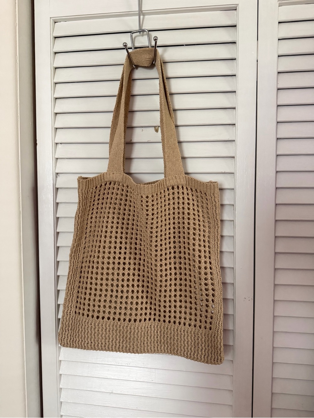 Beige Crochet Tote Bag - Unbranded